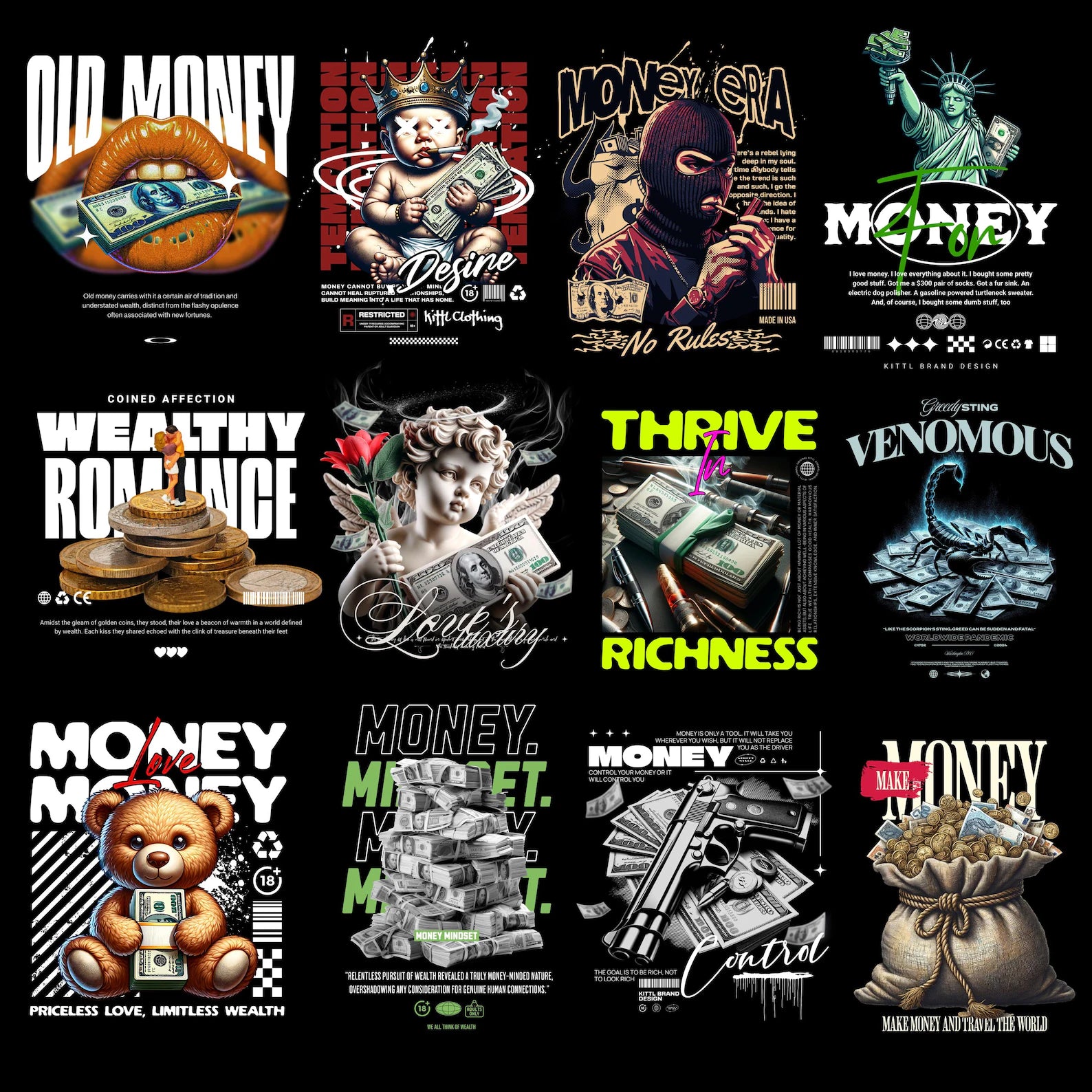 150+ Luxury Urban Money Graphic PNG Bundle | Streetwear Designs for POD Brands