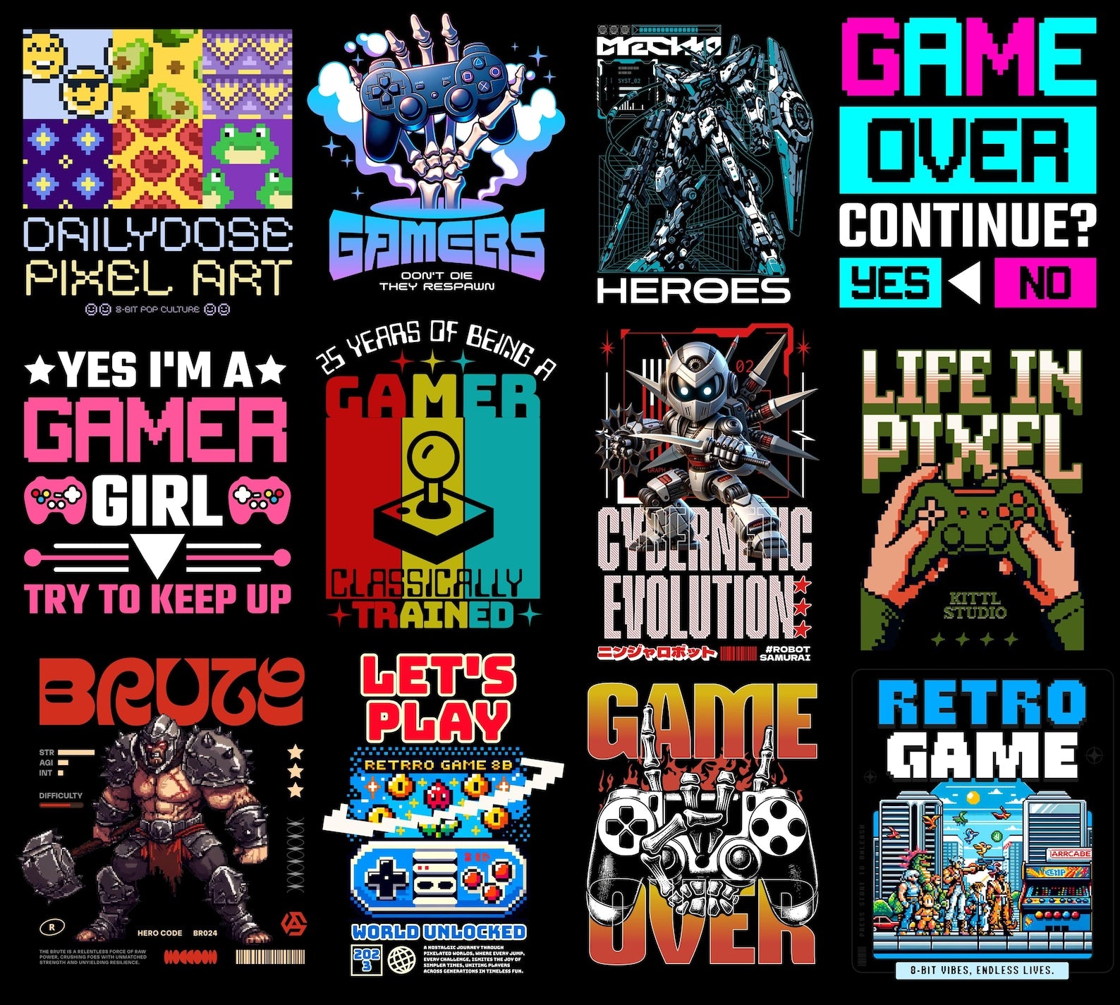 Gaming Clipart PNG Bundle | Gamer Graphics, Controller Designs & T-Shirt Print Pack for POD