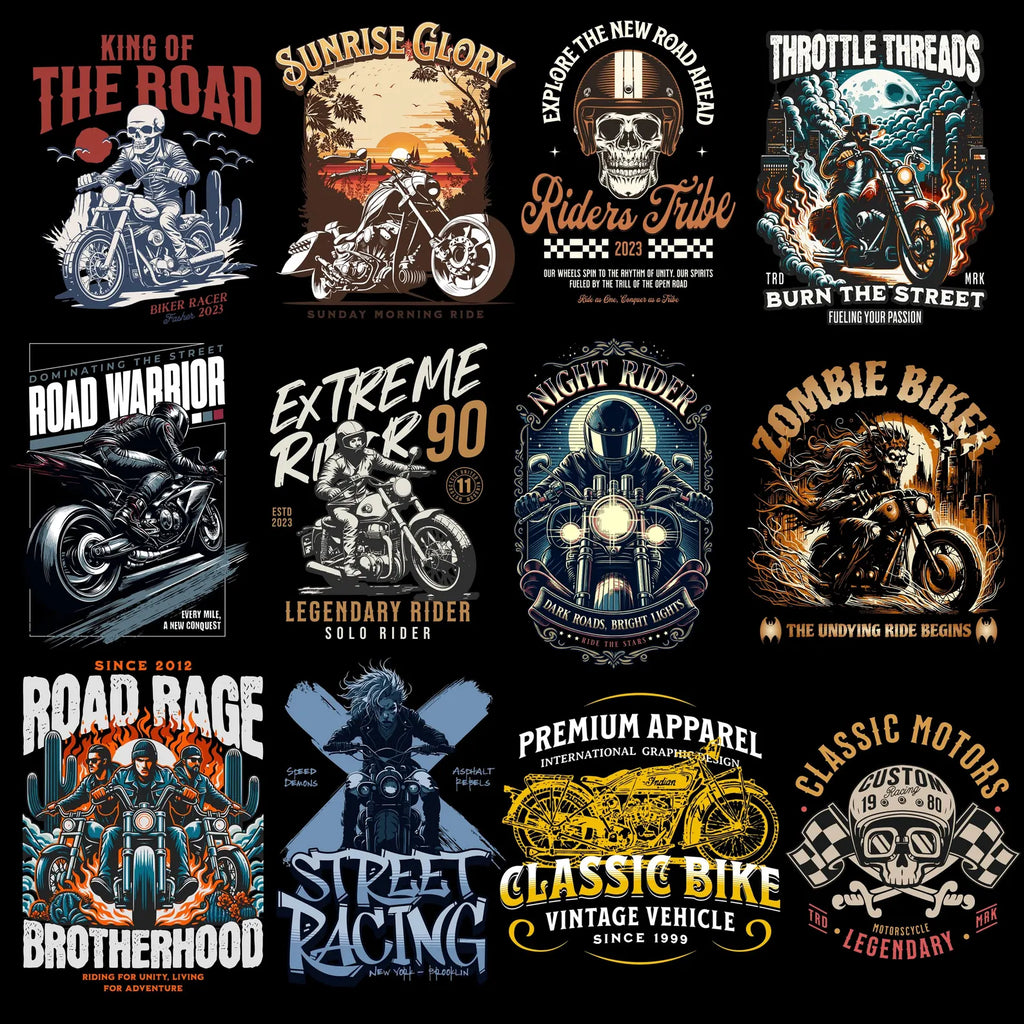 500+ Biker & Motorcycle Streetwear PNG Bundle | Vintage Rider T-Shirt Design Pack for POD