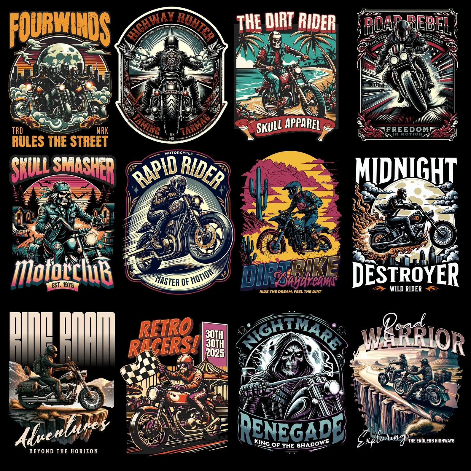 500+ Biker & Motorcycle Streetwear PNG Bundle | Vintage Rider T-Shirt Design Pack for POD