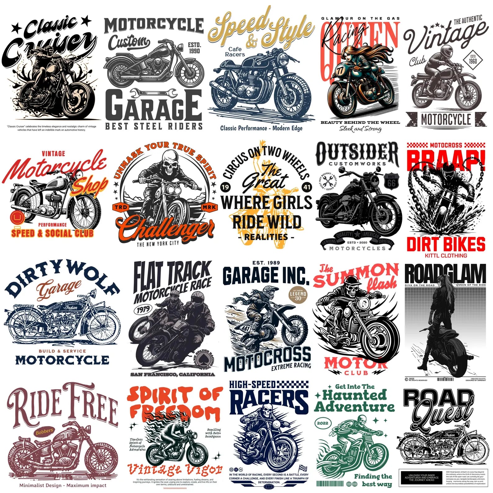 500+ Biker & Motorcycle Streetwear PNG Bundle | Vintage Rider T-Shirt Design Pack for POD