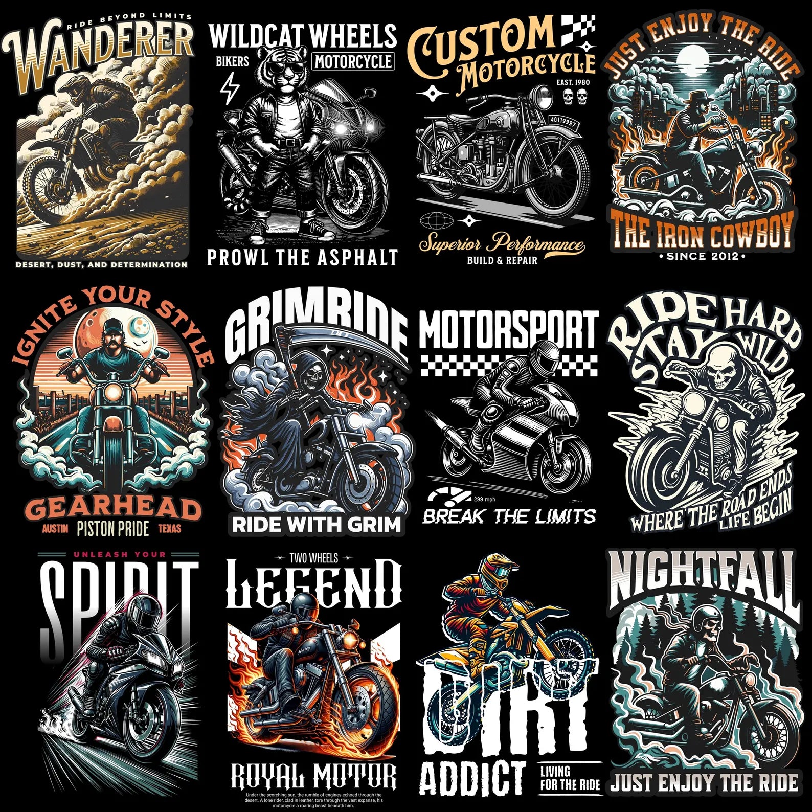 500+ Biker & Motorcycle Streetwear PNG Bundle | Vintage Rider T-Shirt Design Pack for POD